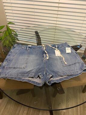 Good American Light Blue Denim Drawstring Shorts